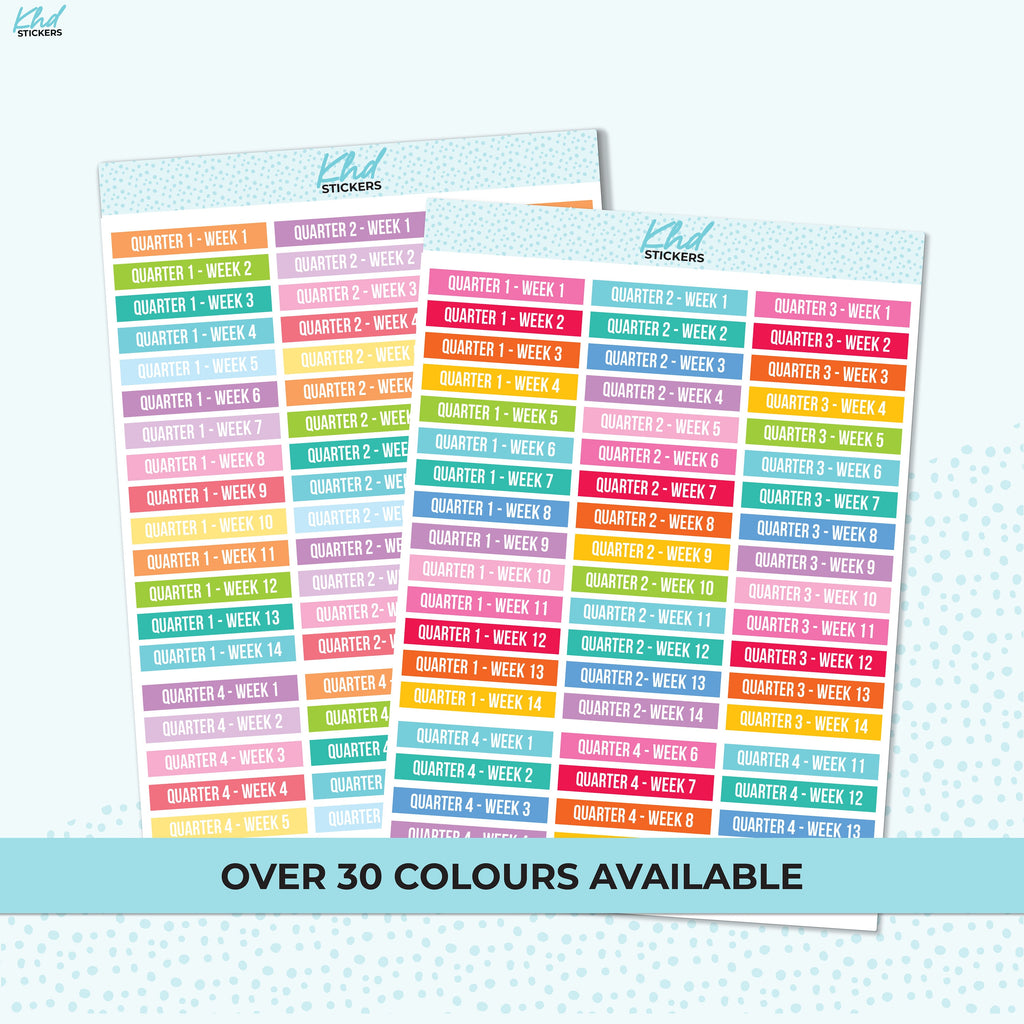 Quarter 1 to 4, 14 Weeks, Planner Stickers, Removable.