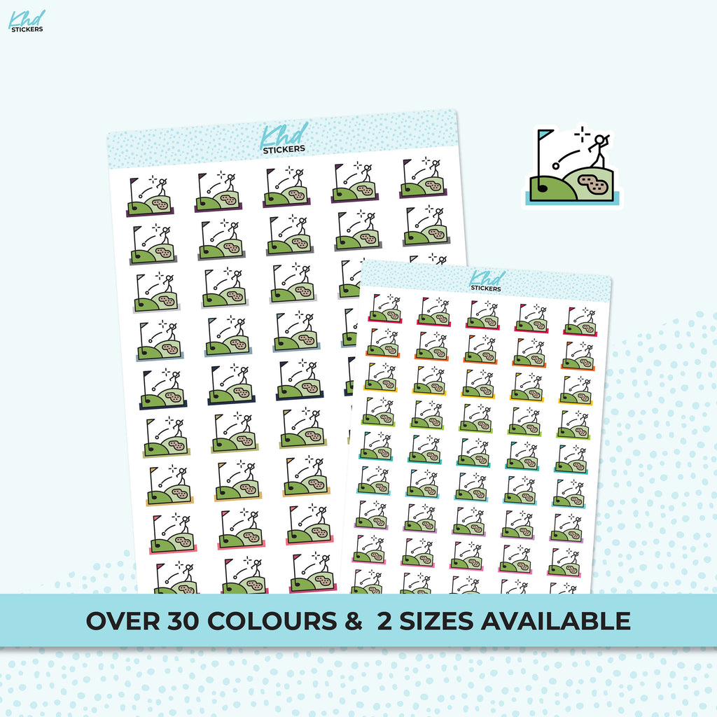 Golf Stickers, Planner Stickers, Two Sizes and over 30 colour selections, Removable