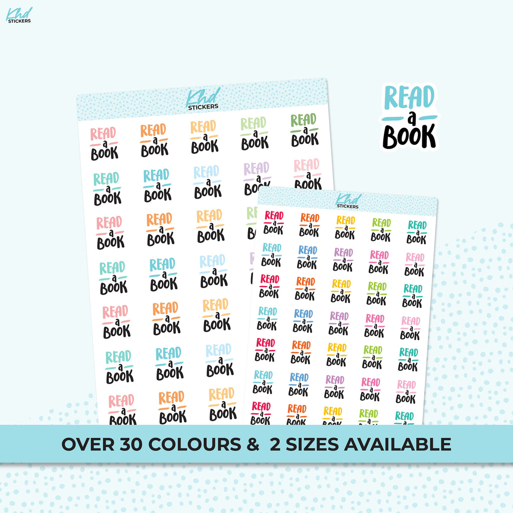 Read A Book Stickers, Word Planner StickersTwo Sizes and over 30 colour selections, Removable