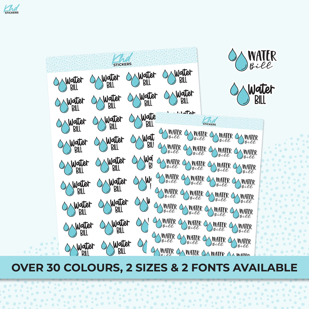 Water Bill Stickers, Word Planner Stickers, Removable
