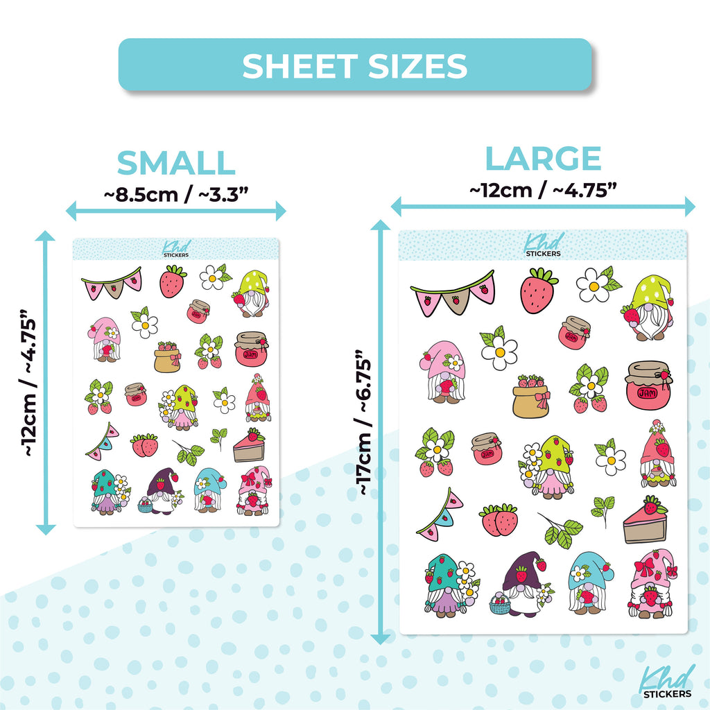 Strawberry & Gnomes Stickers, Planner Stickers, Two Sizes, Removable