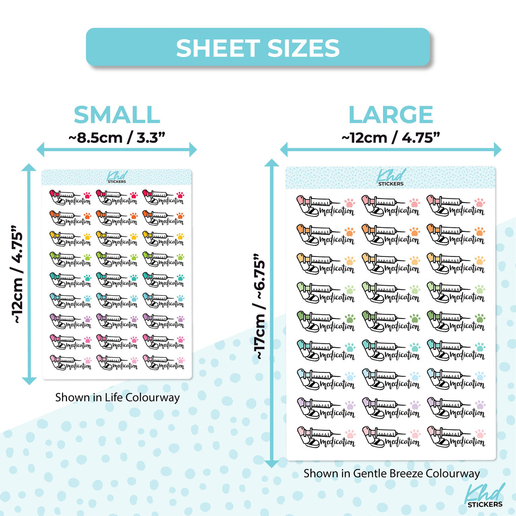 Pet Care Medication Stickers, Planner Stickers, Two sizes, Removable