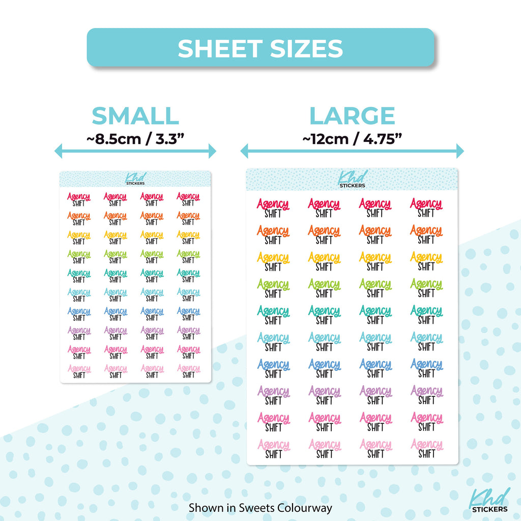 Agency Shift Stickers, Planner Stickers, Two size and font selections, Removable