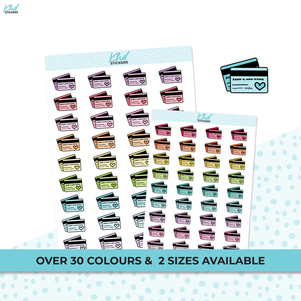 Credit Card Icon Stickers , Planner Stickers, Two Sizes and over 30 colour selections, Removable