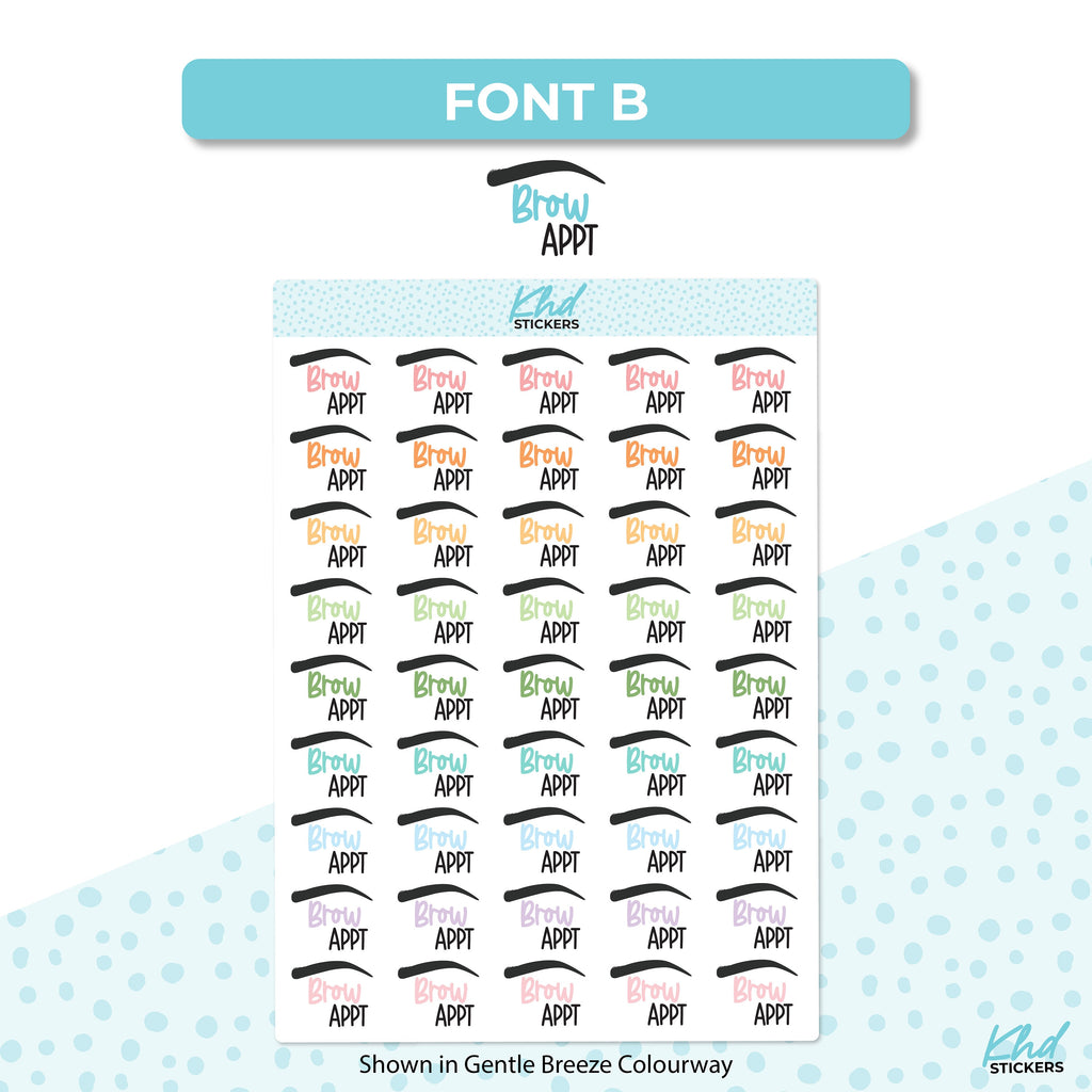 Brow Appointment Planner Stickers, Script Stickers, Two sizes and font options, Over 30 colours, Removable