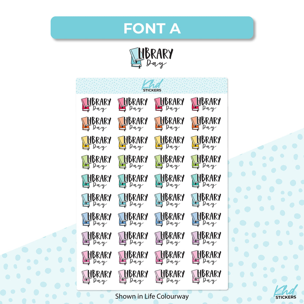 Library Day Stickers, Planner Stickers, Two size and font options, removable