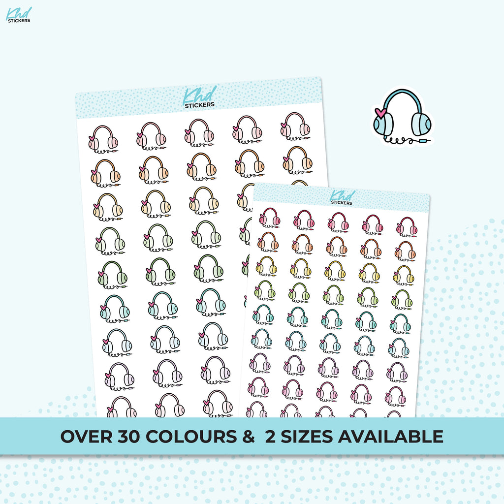Headphone Icon Stickers, Planner Stickers, Two sizes and over 30 colour options, removable