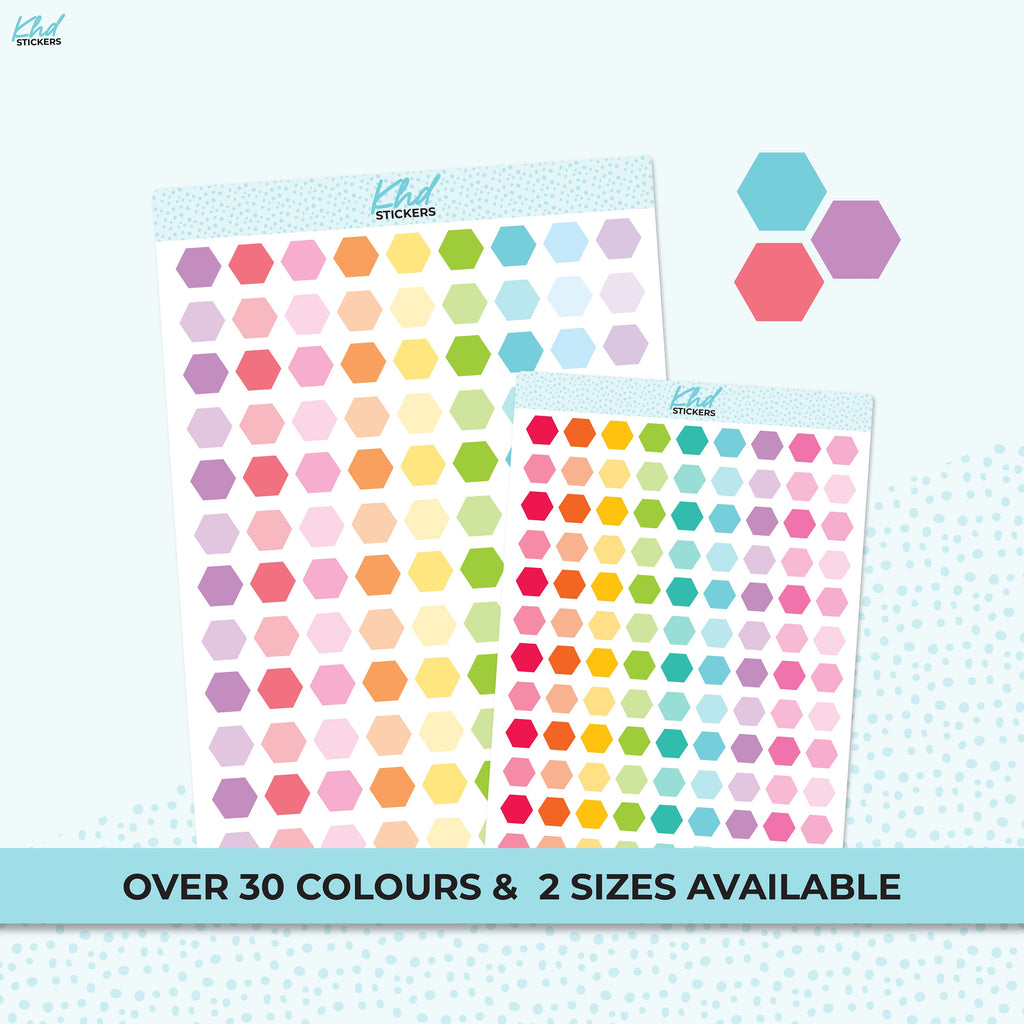 Mini Hexagon Stickers, Planner Stickers, 2 sizes and over 30 colours, Removable