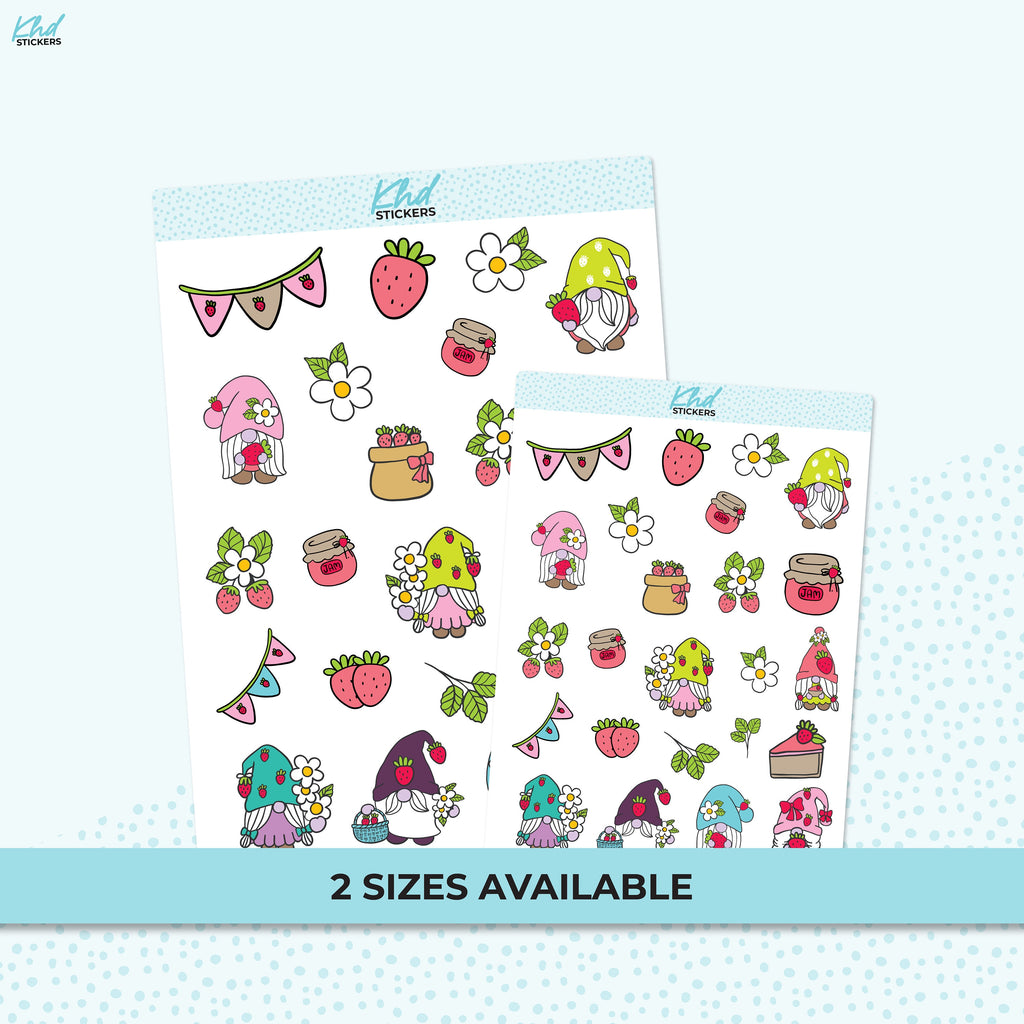 Strawberry & Gnomes Stickers, Planner Stickers, Two Sizes, Removable