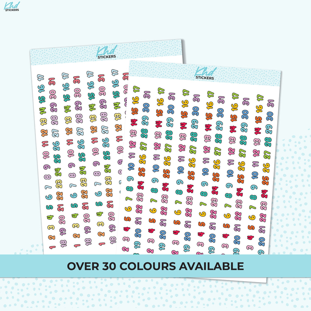 Date Dots - Bubble Numbers, Planner Stickers, Removable