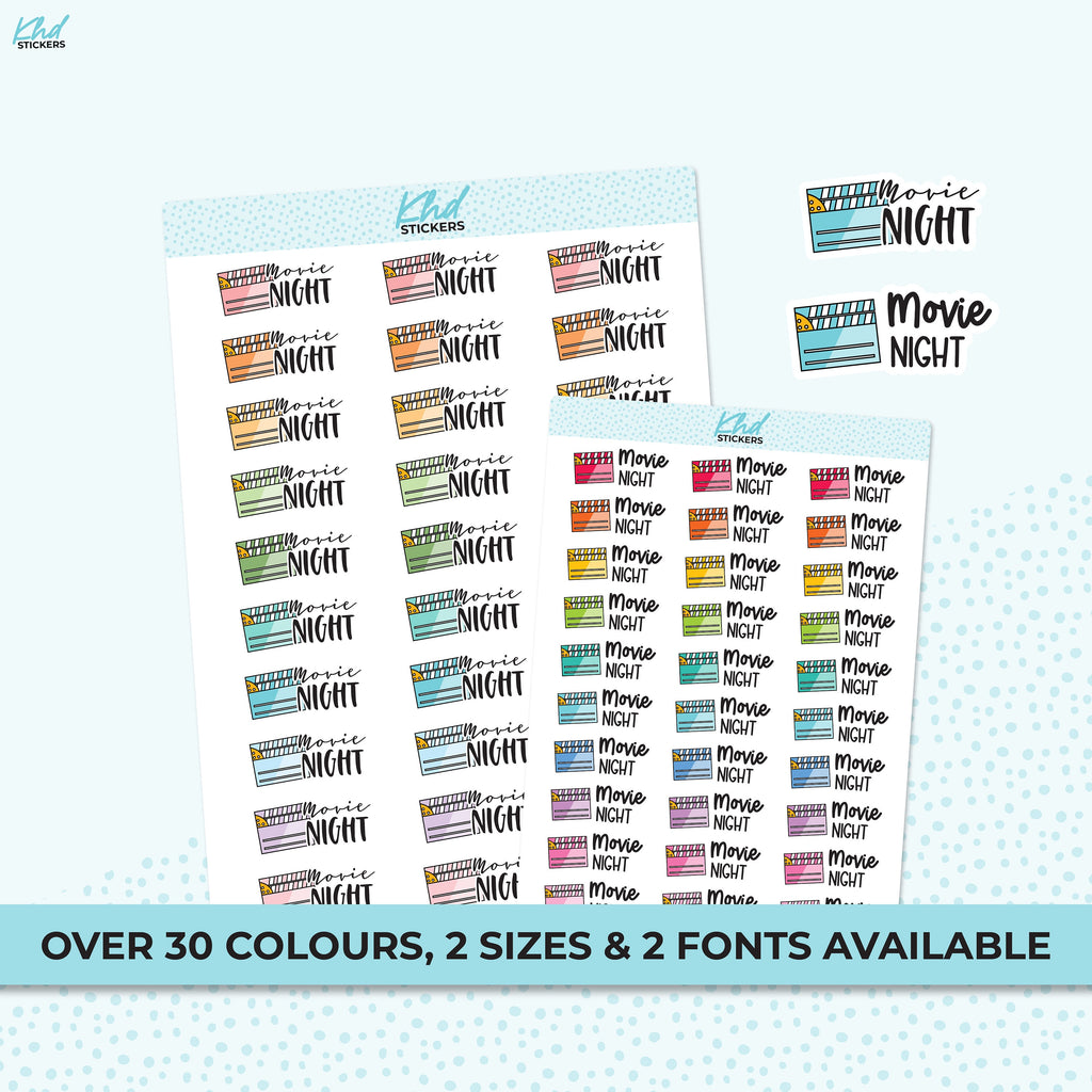 Movie Night Stickers, Planner Stickers, Removable