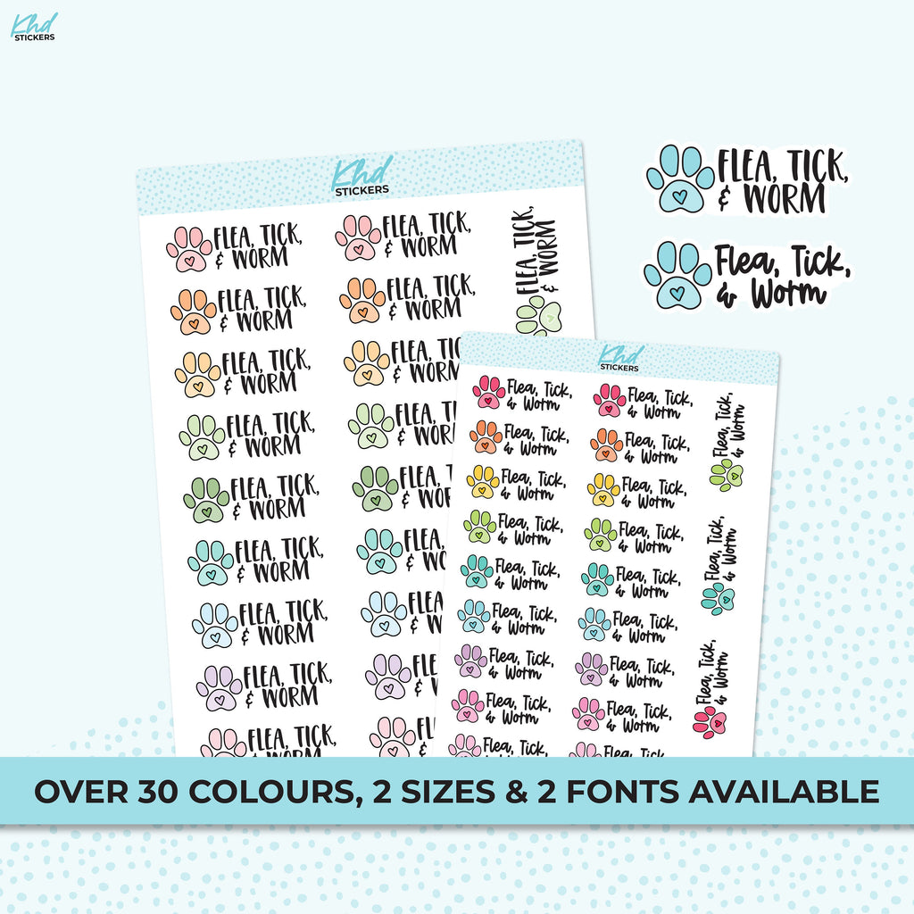 Flea Tick & Worm Reminder Stickers, Planner Stickers, Removable