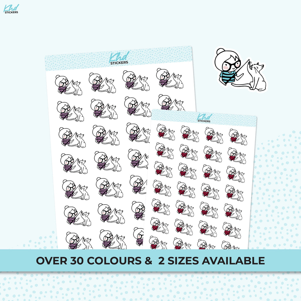 Planner Girl with Cat Planner Stickers, Play Time Planner Stickers, Two sizes, Removable