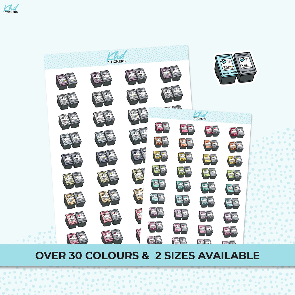 Printer Cartridge Stickers, Planner StickersTwo Sizes and over 30 colour selections, Removable