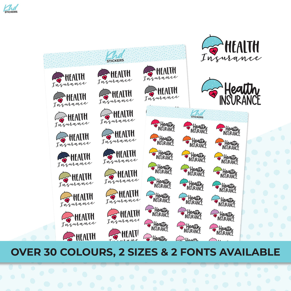 Health Insurance Stickers, Planner Stickers, Removable
