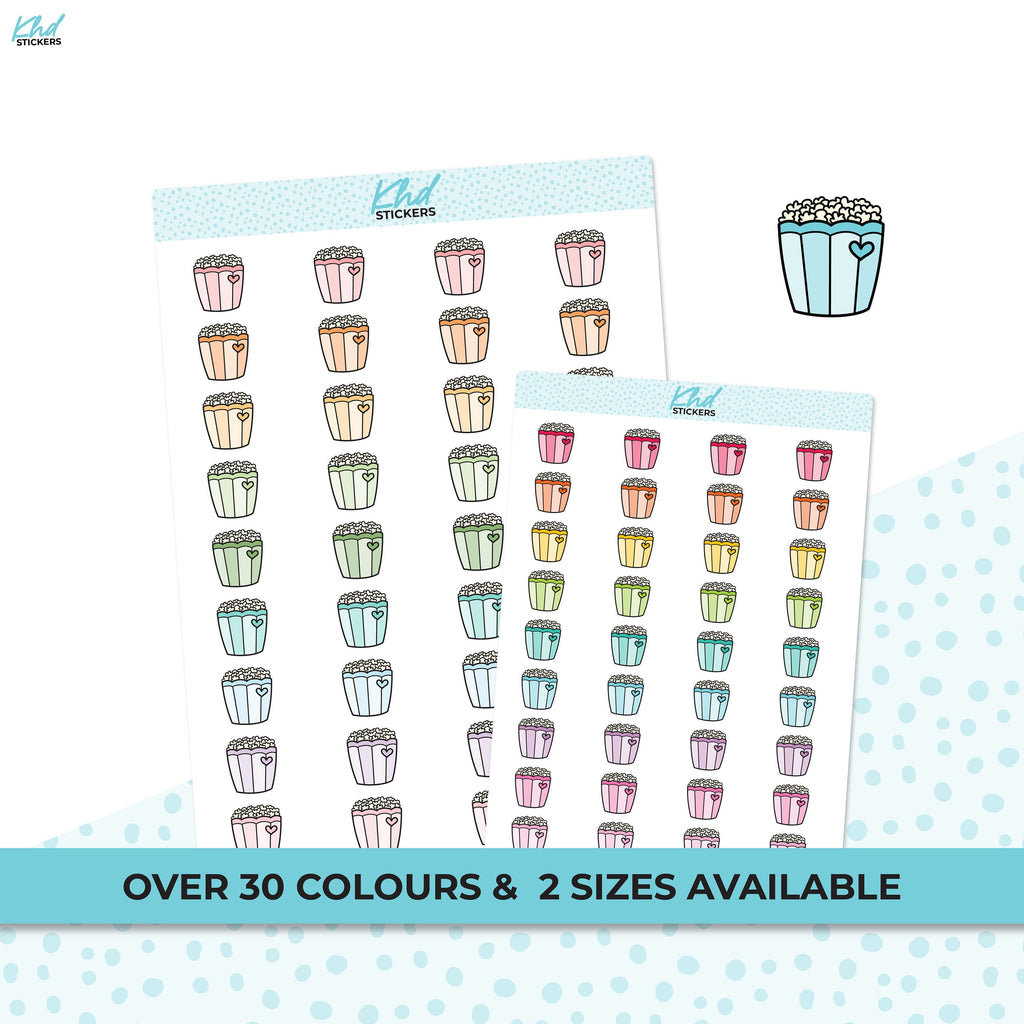 Popcorn Stickers, Movie Night Stickers , Planner StickersTwo Sizes and over 30 colour selections, Removable