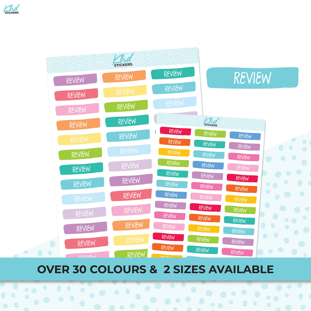 Review Banner Stickers, Planner Stickers, Two Sizes, Removable