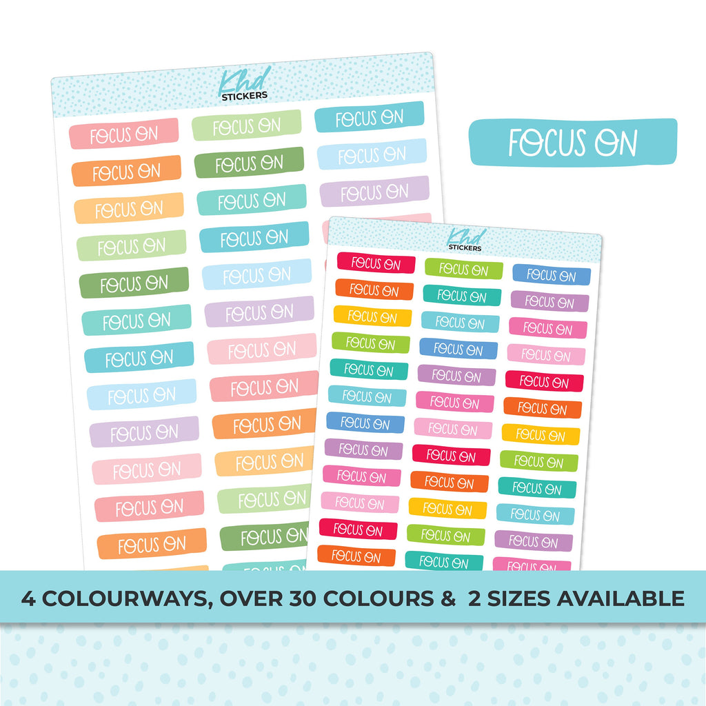 Focus On Banner Stickers, Planner Stickers, Two Sizes, Removable