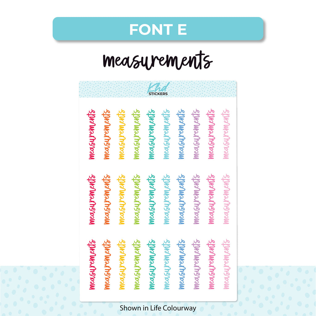 Measurements Script Planner Stickers