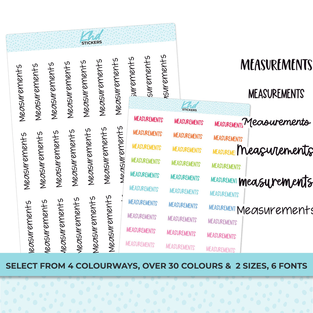 Measurements Script Planner Stickers