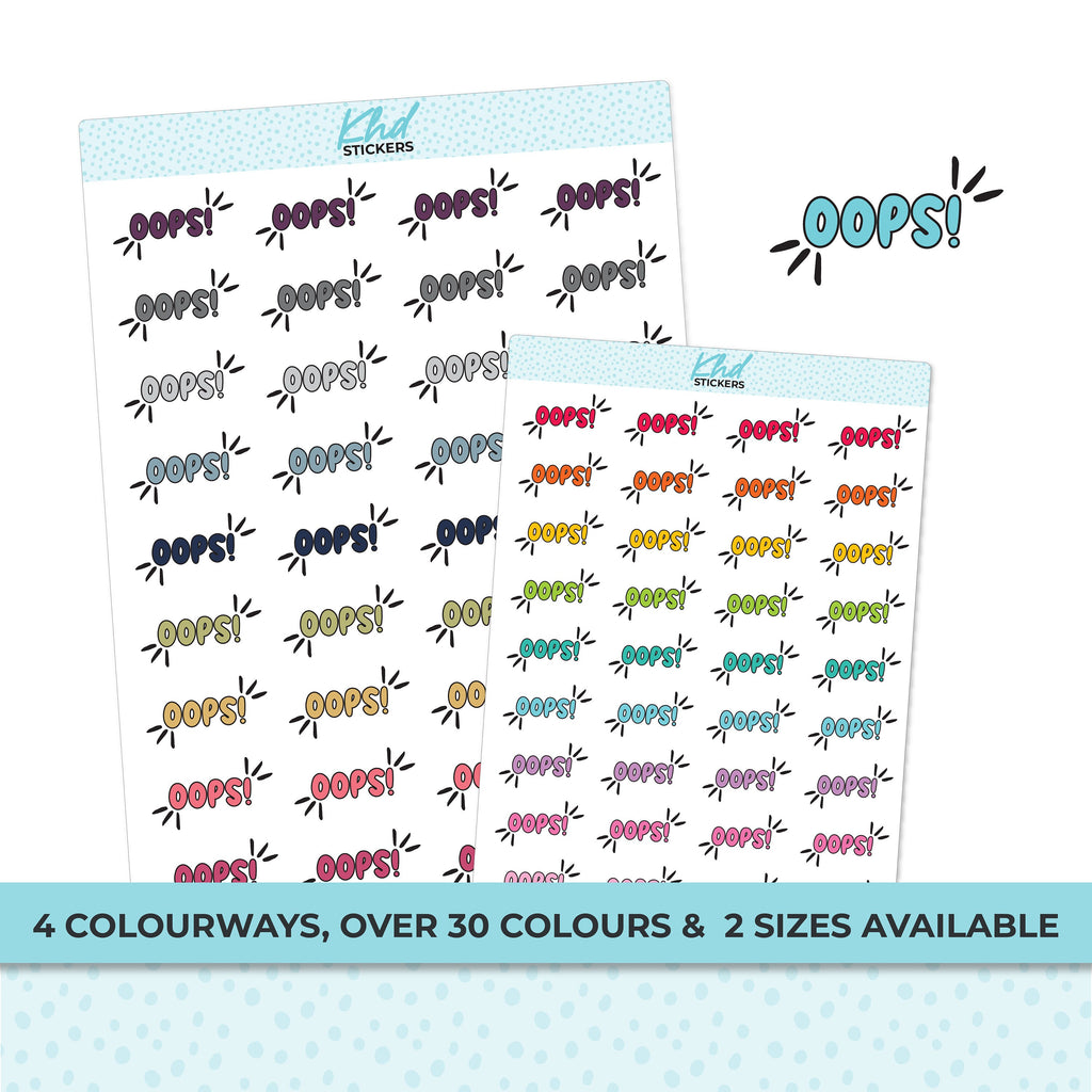 Oops Planner Stickers, Two Sizes, Removable