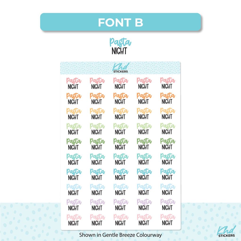 Pasta Night Script Planner Stickers, Planner Stickers, Two size and font options, Removable