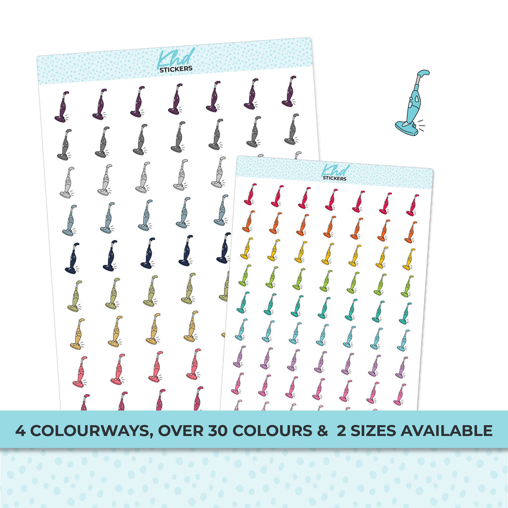 Stick Vacuum Housework Stickers, Planner Stickers, Two sizes and over 30 colour options, removable
