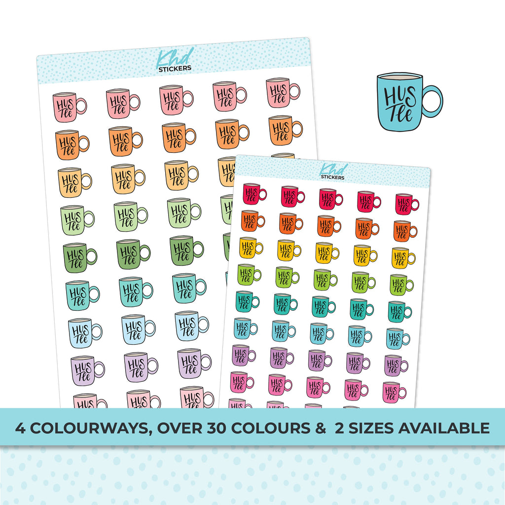Hustle Mug Stickers, Planner Stickers, Two sizes and over 30 colour options, removable