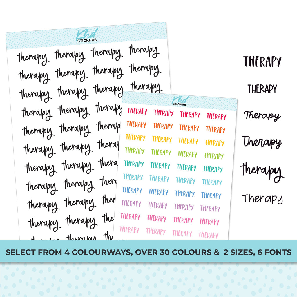 Therapy Stickers, Script Planner Stickers, Select from 6 fonts & 2 sizes, Removable