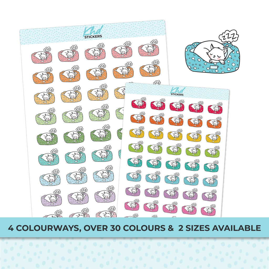 Sleeping Cat Planner Stickers, Two Sizes and over 30 colour selections, Removable