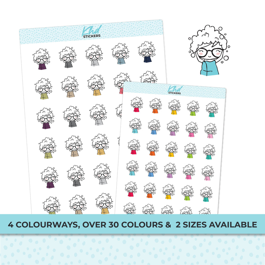 Planner Girl Leona Wash Hair, Planner Stickers, Two sizes, Removable