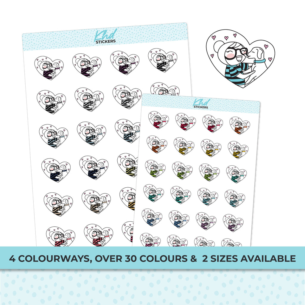 Planner Girl Leona with her dog, Planner Stickers, Two sizes, Removable