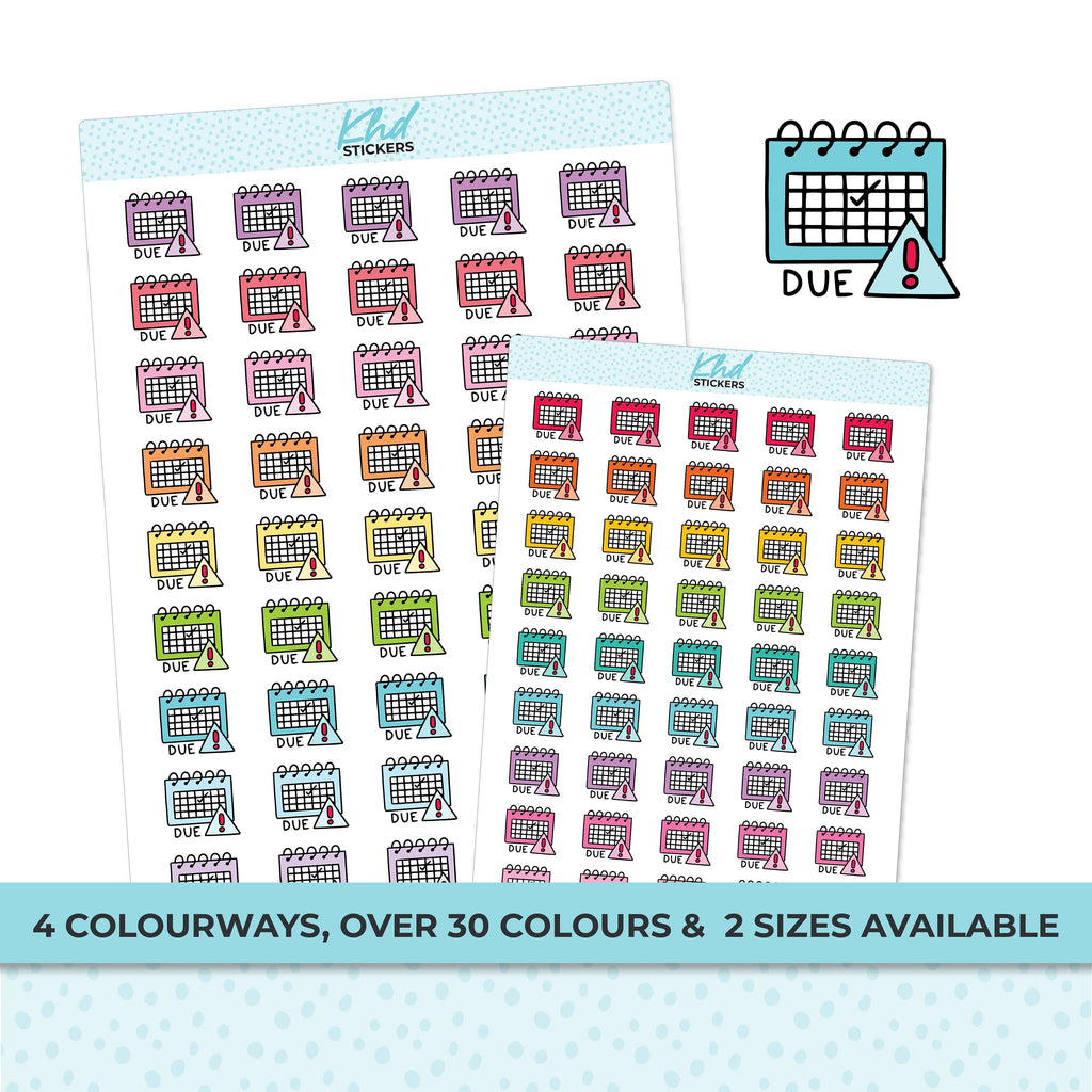 Due Planner Stickers, Two Sizes and over 30 colour selections, Removable