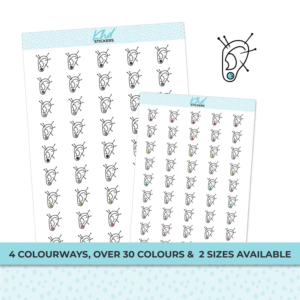 Ear Acupuncture Planner Stickers, Two Sizes and over 30 colour selections, Removable
