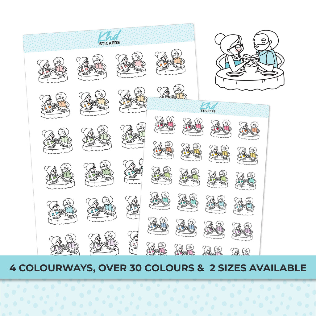 Planner Girl Leona and Jeremy Dinner Date, Planner Stickers, Two sizes, Removable