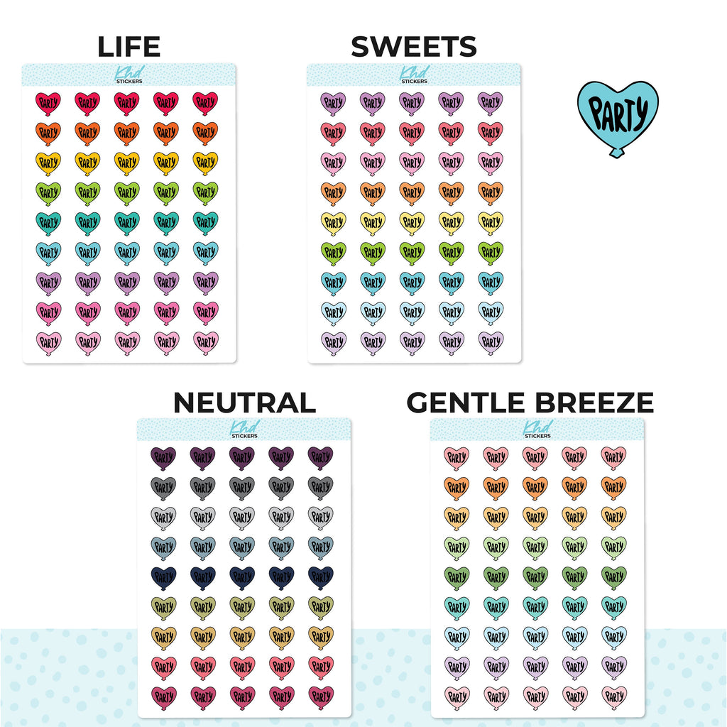 Party Planner Stickers, Two Sizes and over 30 colour selections, Removable