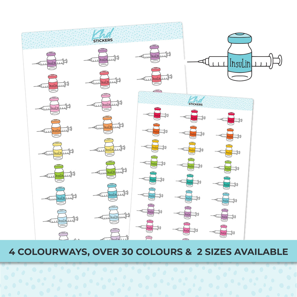 Insulin Planner Stickers, Two Sizes and over 30 colour selections, Removable
