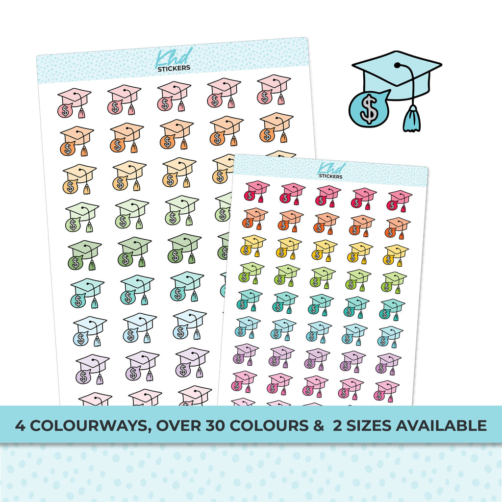 Student Loan / HECS / HELP / Fee-HELP Planner Stickers, Two Sizes and over 30 colour selections, Removable