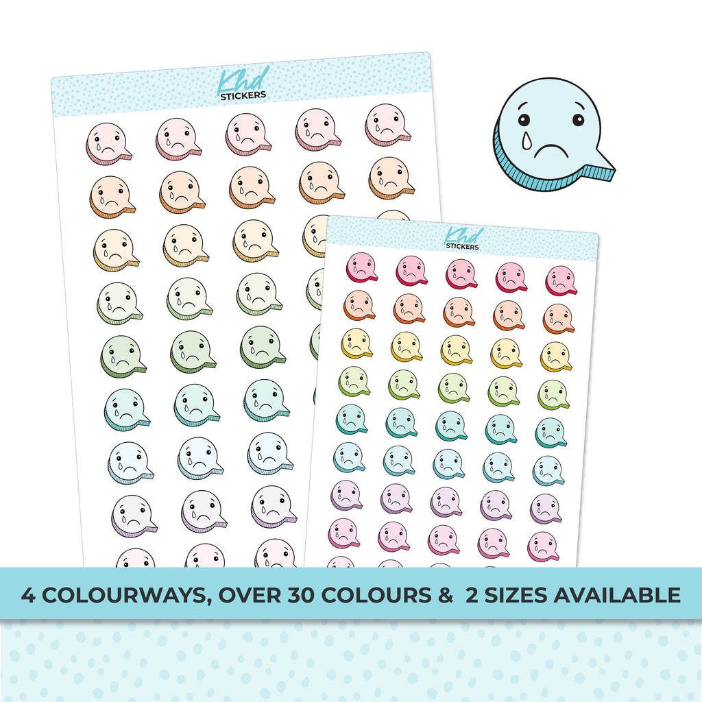 Sad Day Icon Planner Stickers, Two Sizes and over 30 colour selections, Removable