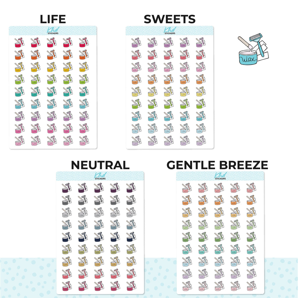 Waxing and Shaving Planner Stickers, Two Sizes and over 30 colour selections, Removable