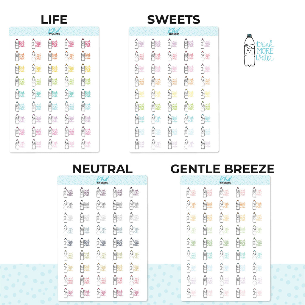 Drink More Water Planner Stickers, Two Sizes and over 30 colour selections, Removable