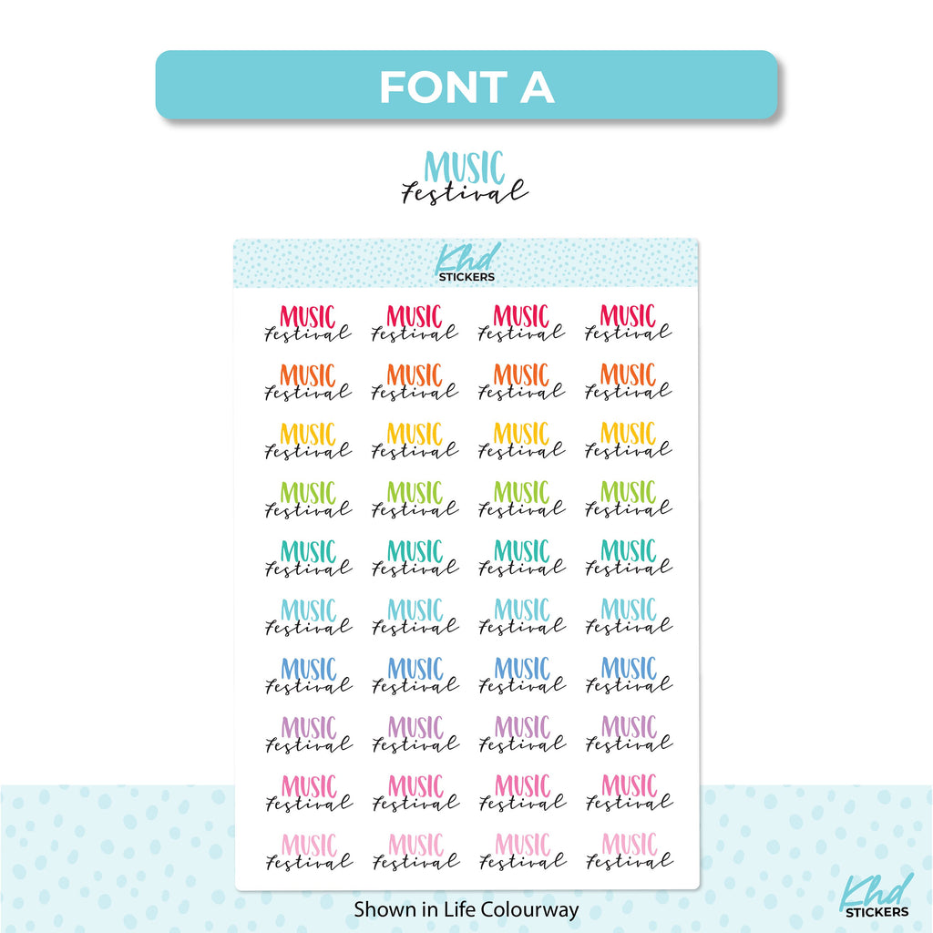 Music Festival Script Planner Stickers, Scripts, Two Sizes, Two fonts choices, removable