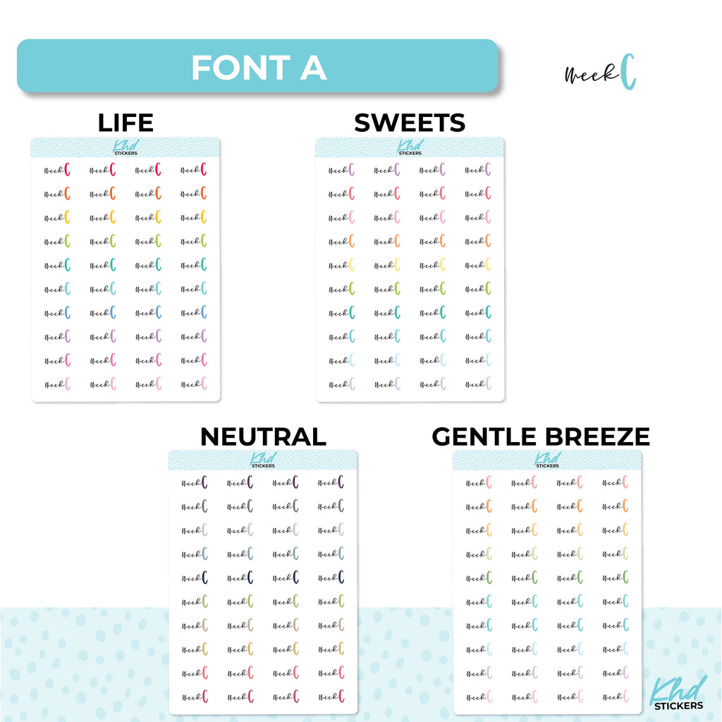 Week C Stickers, Planner Stickers, Scripts, Two Sizes, Two fonts choices, removable