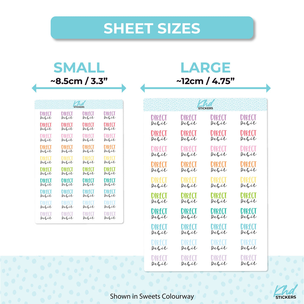 Direct Debit Script Stickers, Planner Stickers, Two Sizes, Two Fonts, Removable