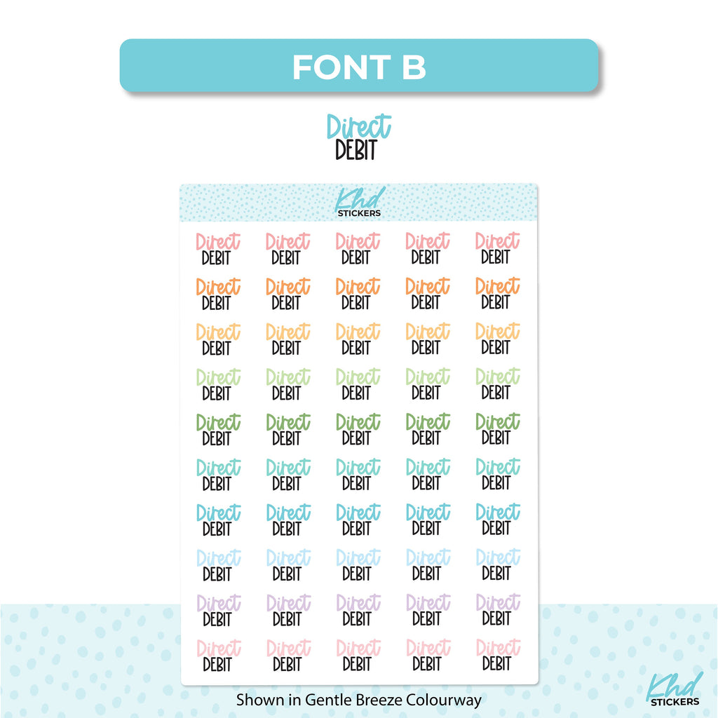 Direct Debit Script Stickers, Planner Stickers, Two Sizes, Two Fonts, Removable